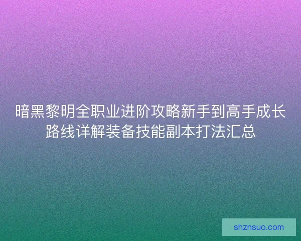 暗黑黎明全职业进阶攻略新手到高手成长路线详解装备技能副本打法汇总