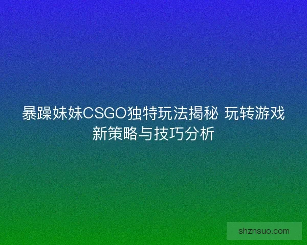 暴躁妹妹CSGO独特玩法揭秘 玩转游戏新策略与技巧分析