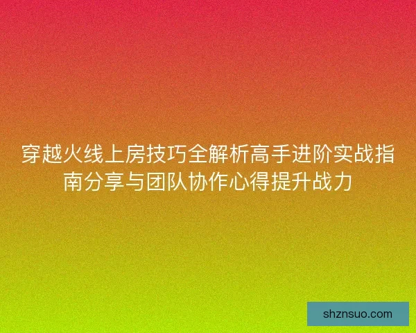 穿越火线上房技巧全解析高手进阶实战指南分享与团队协作心得提升战力