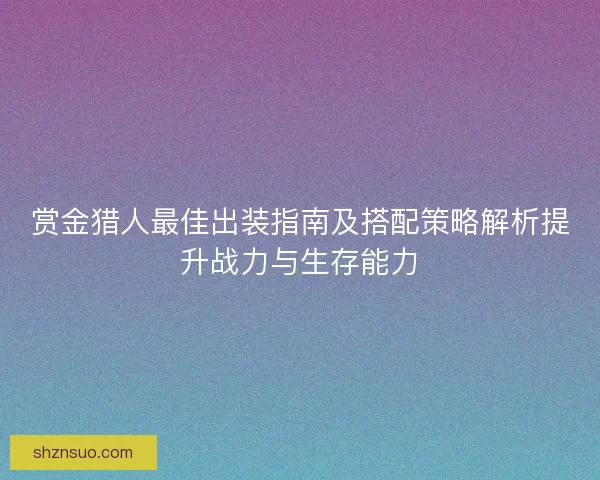 赏金猎人最佳出装指南及搭配策略解析提升战力与生存能力