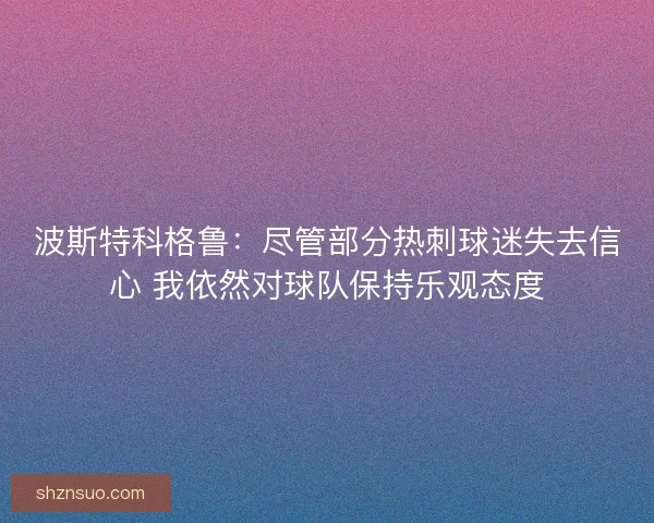 波斯特科格鲁：尽管部分热刺球迷失去信心 我依然对球队保持乐观态度